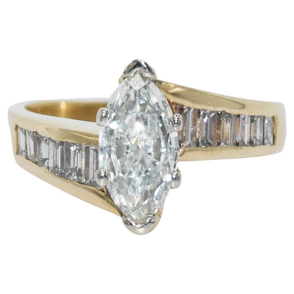14K Yellow Gold Marquise Diamond Ring For Sale