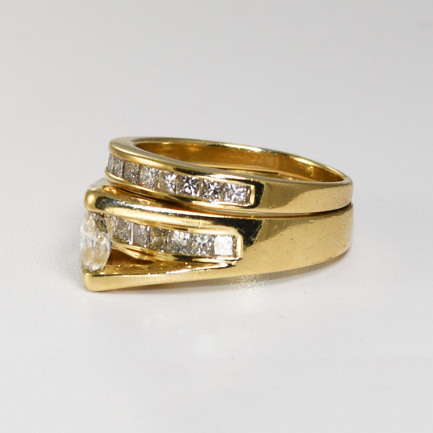 14K Yellow Gold Marquise Diamond Wedding Ring Set 0.83ct For Sale 1