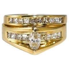 14K Yellow Gold Marquise Diamond Wedding Ring Set 0.83ct