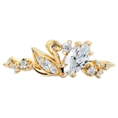 Anillo de Compromiso Cisne del Amor con Diamante Natural Marquesa de Oro Amarillo de 14k