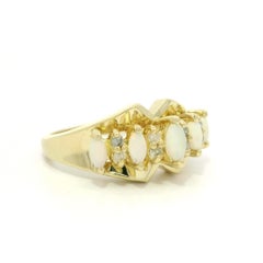 14k Yellow Gold Marquise Opal w/ 0.10ctw Diamond Pyramid Band Ring
