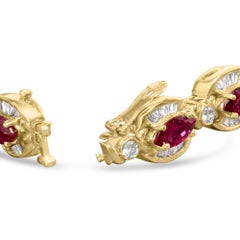Pulsera de eslabones ovalada de oro amarillo de 14 quilates con rubí rojo marquesa y diamantes de 2,0 qt