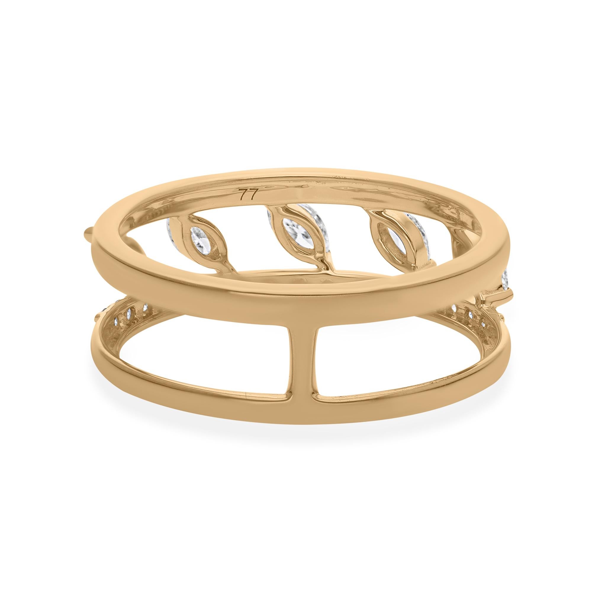 For Sale:  14K Yellow Gold Marquise Round Diamond Pave Double Band Wedding Ring 4