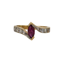 14K Yellow Gold Marquise Ruby and Diamond Ring, 2.3g