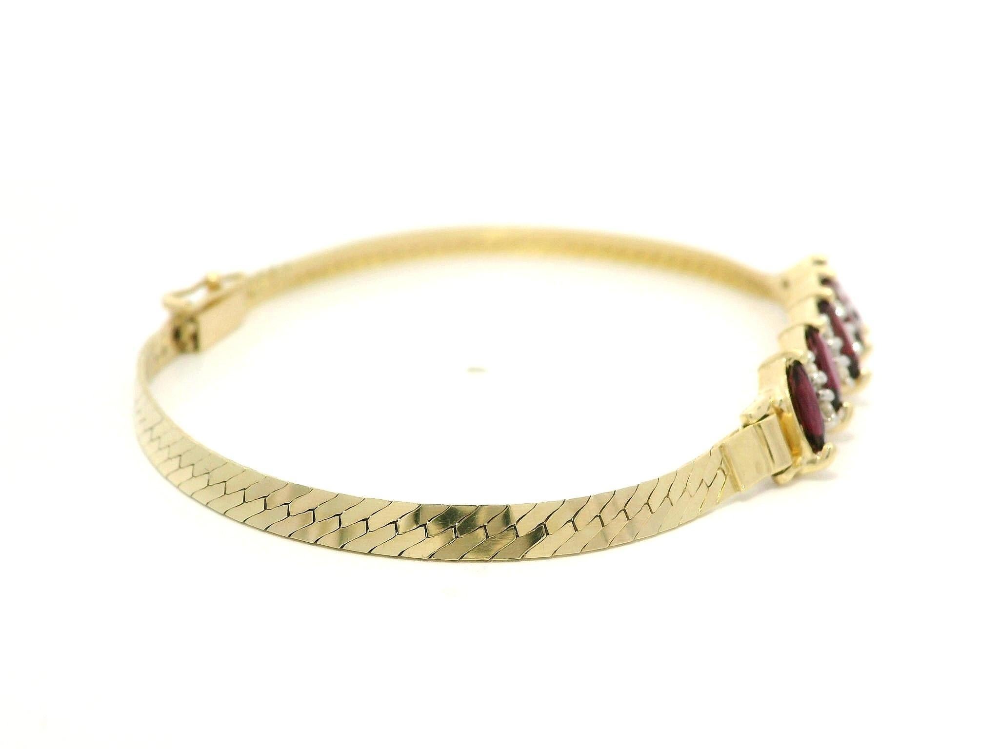 14k Yellow Gold Marquise Ruby & Diamond Flat Herringbone Link Chain Bracelet In Excellent Condition For Sale In Montclair, NJ