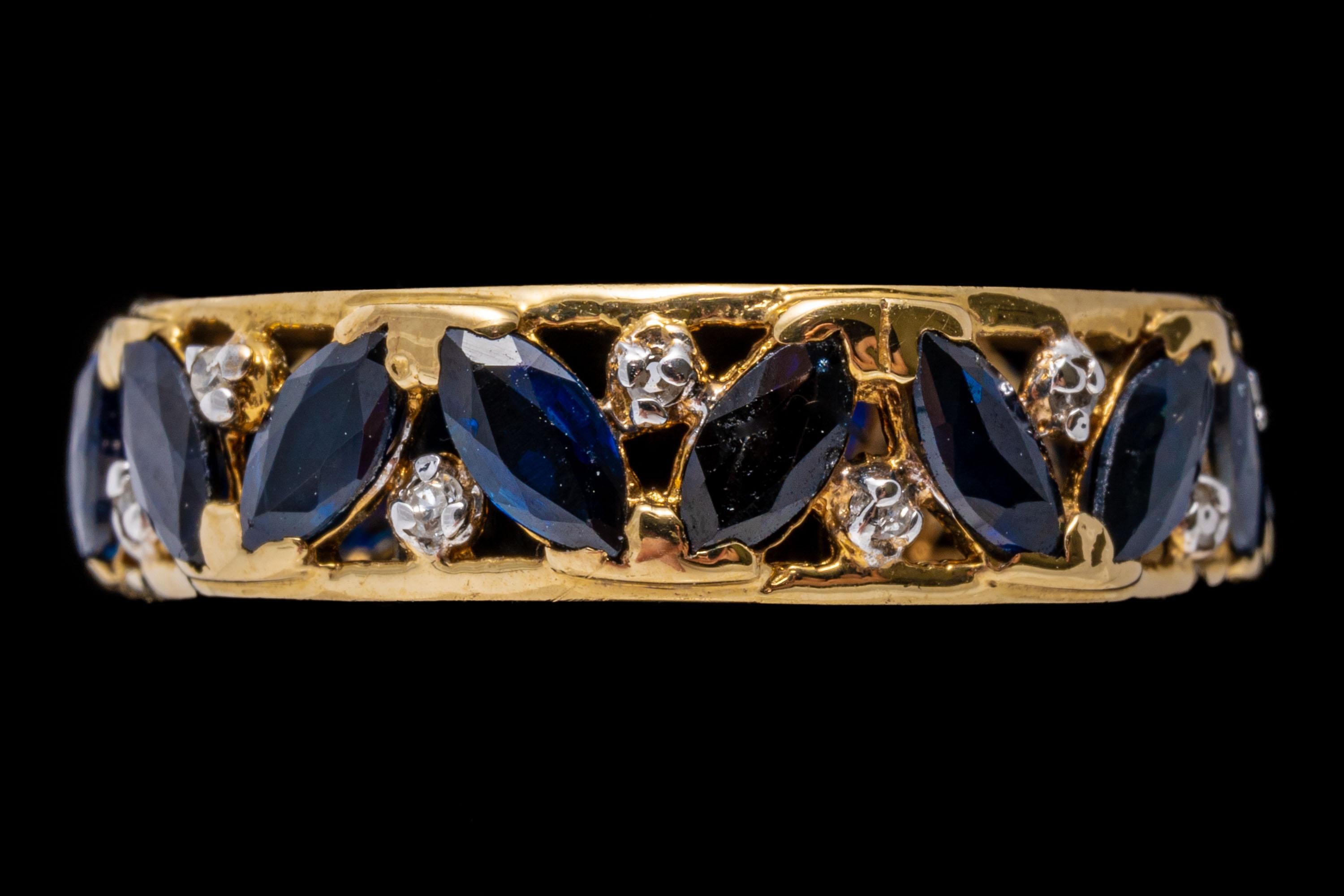 Contemporary 14k Yellow Gold Marquise Sapphire Eternity Band with Diamonds