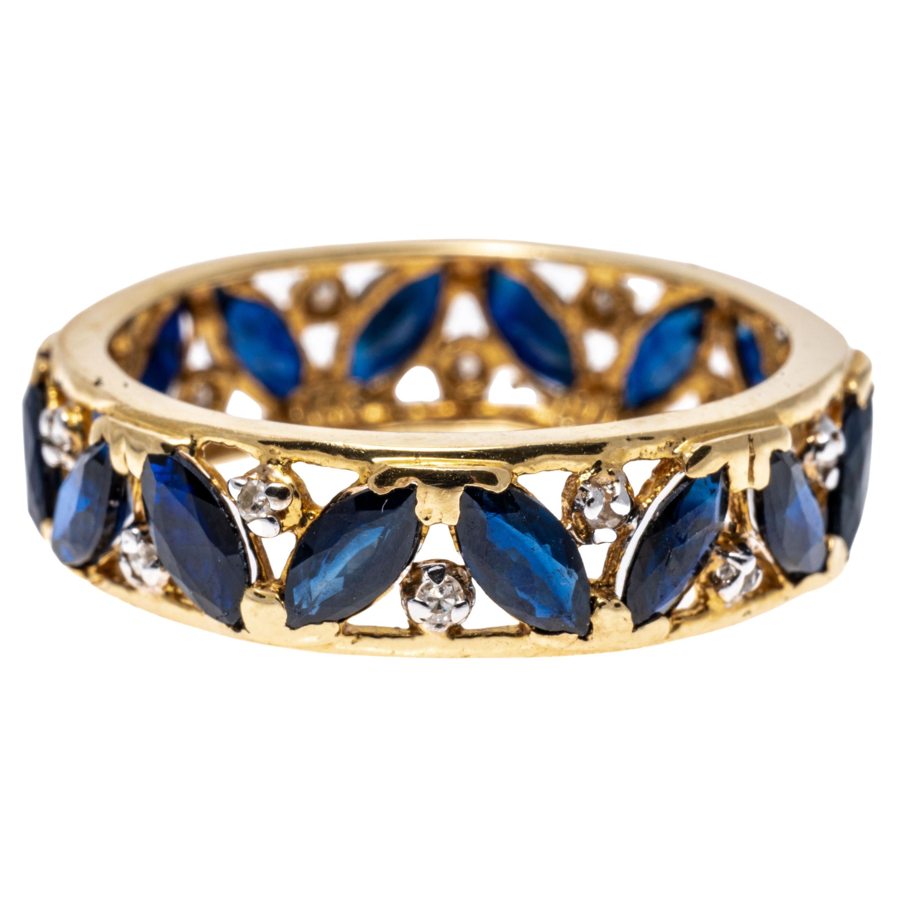 14k Yellow Gold Marquise Sapphire Eternity Band with Diamonds