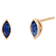 Mini-boucles d
oreilles en or jaune 14K avec saphir marquise 0.45 ctw 2ème ou 3ème trou