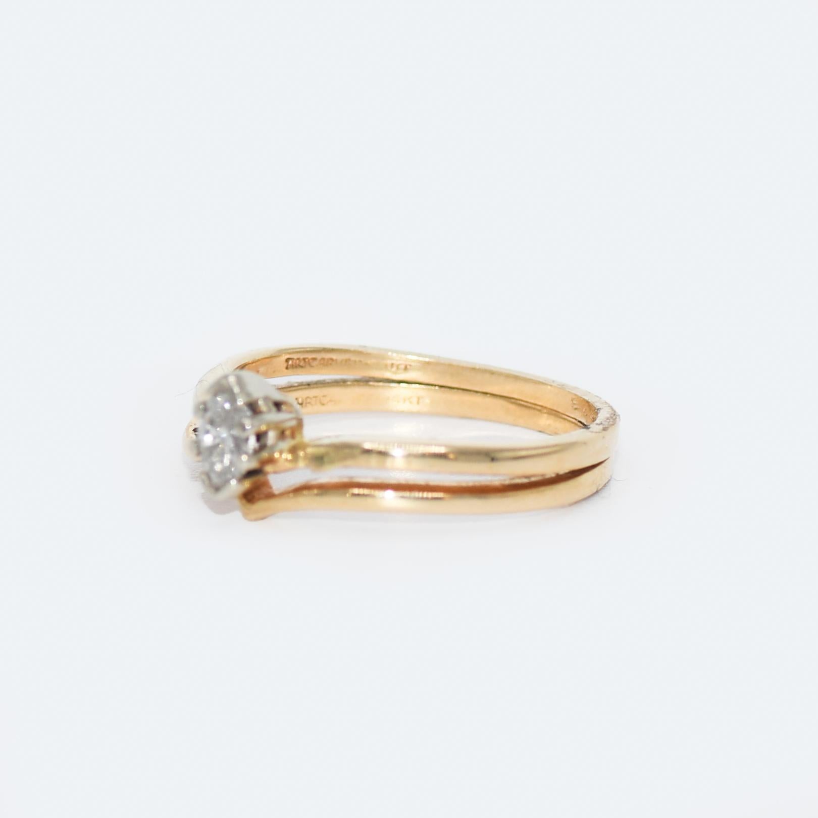 14k Yellow Gold Marquise Shaped Diamond Ring, H Color SI Clarity, Size 6.75 For Sale 1