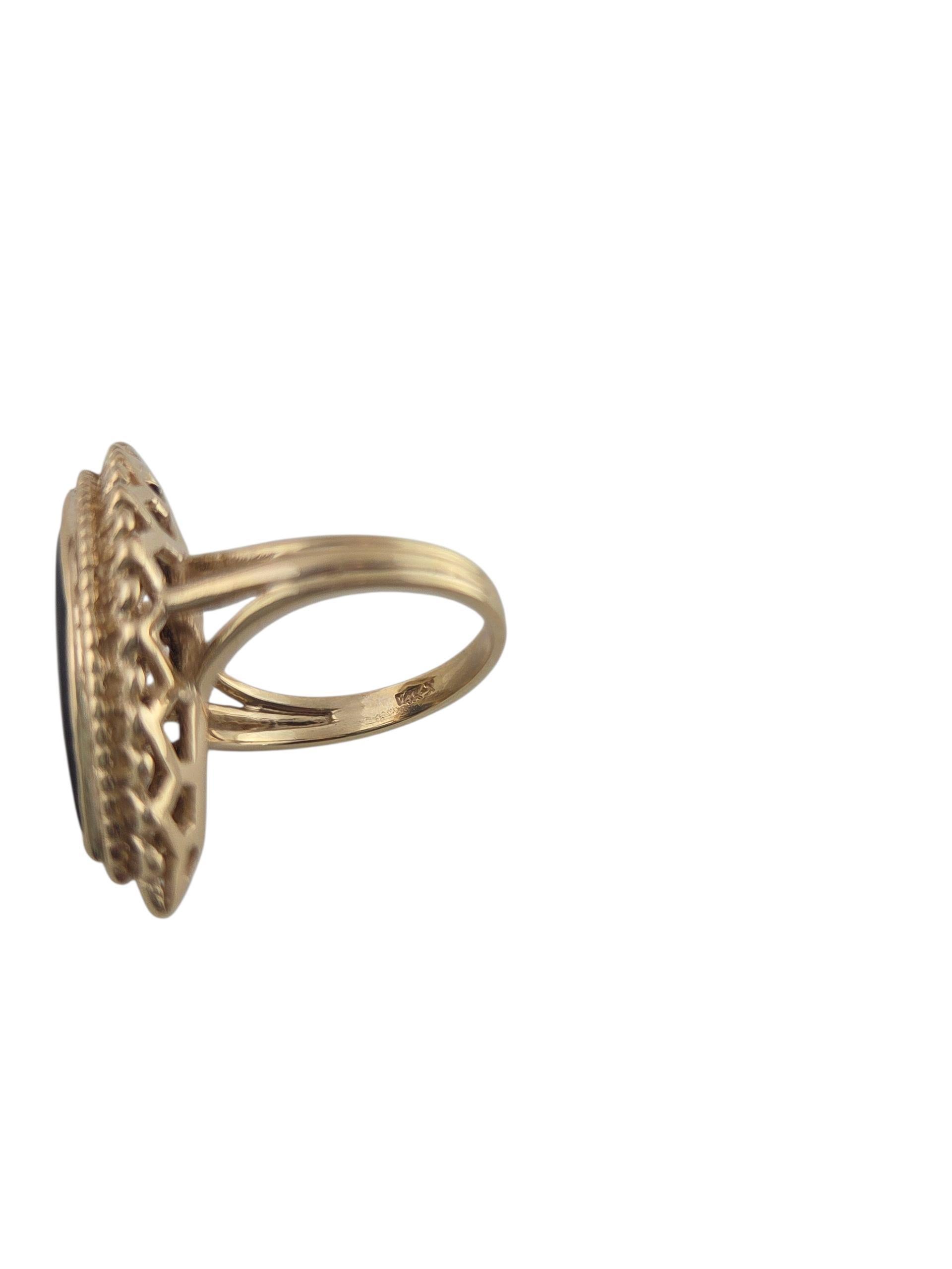 Contemporain Bague en or jaune 14K en forme de marquise en onyx #23721 en vente