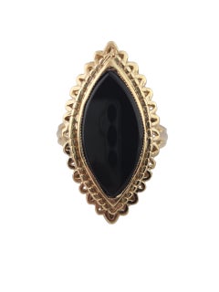 Bague en or jaune 14K en forme de marquise en onyx #23721