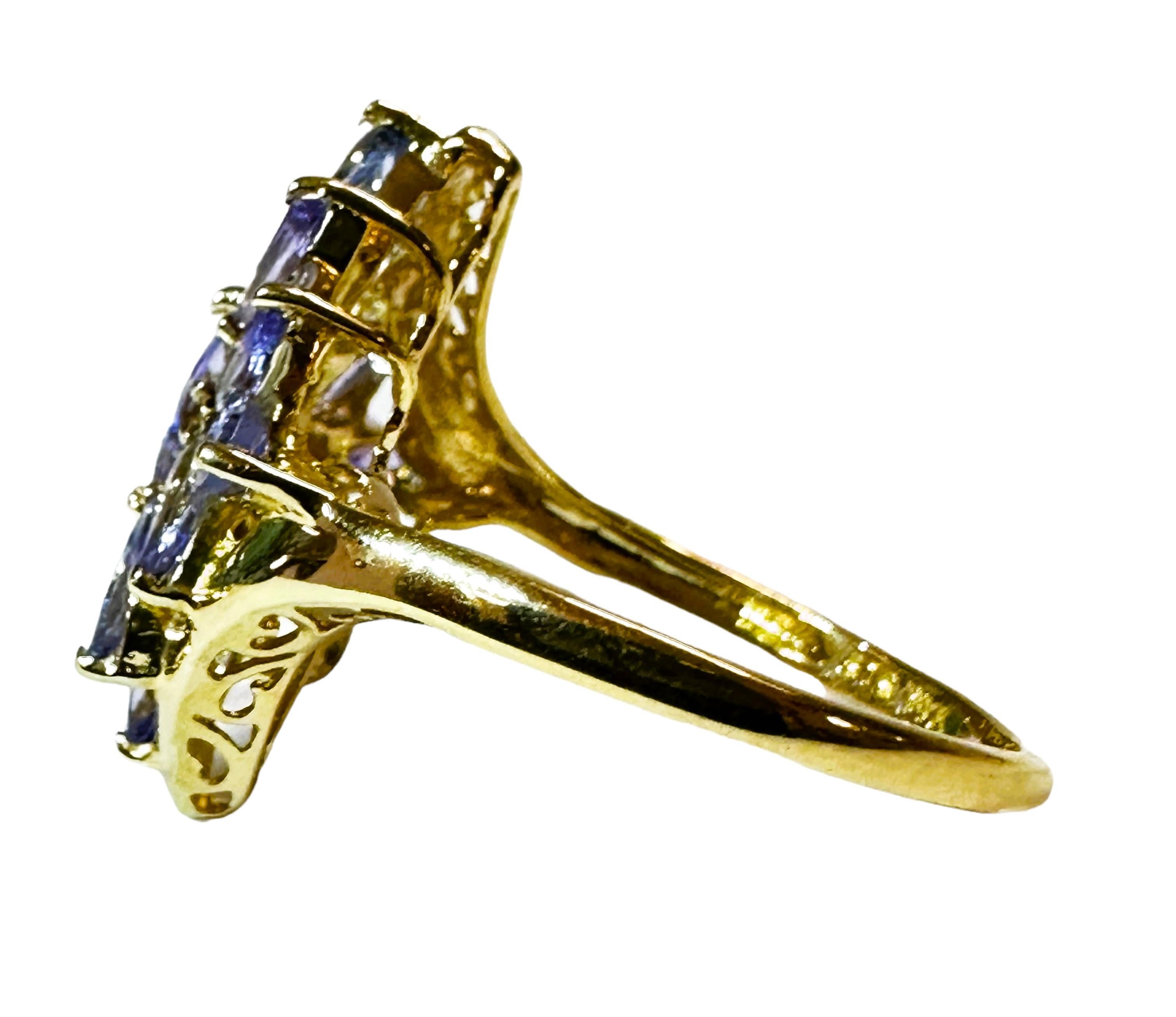 Marquise Cut 14k Yellow Gold Marquise Tanzanite Statement Ring Size 7 For Sale
