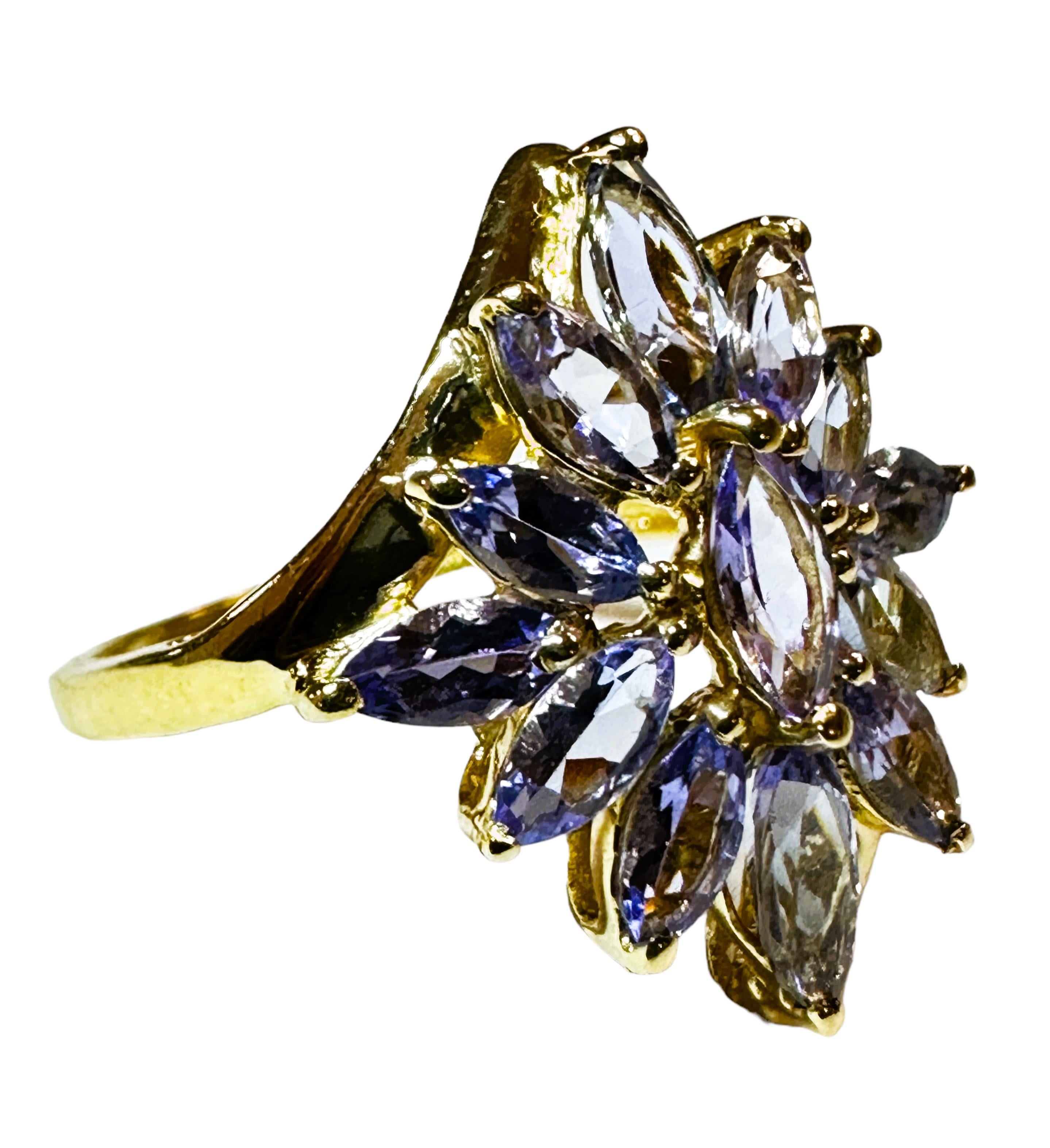14k Yellow Gold Marquise Tanzanite Statement Ring Size 7 For Sale 1
