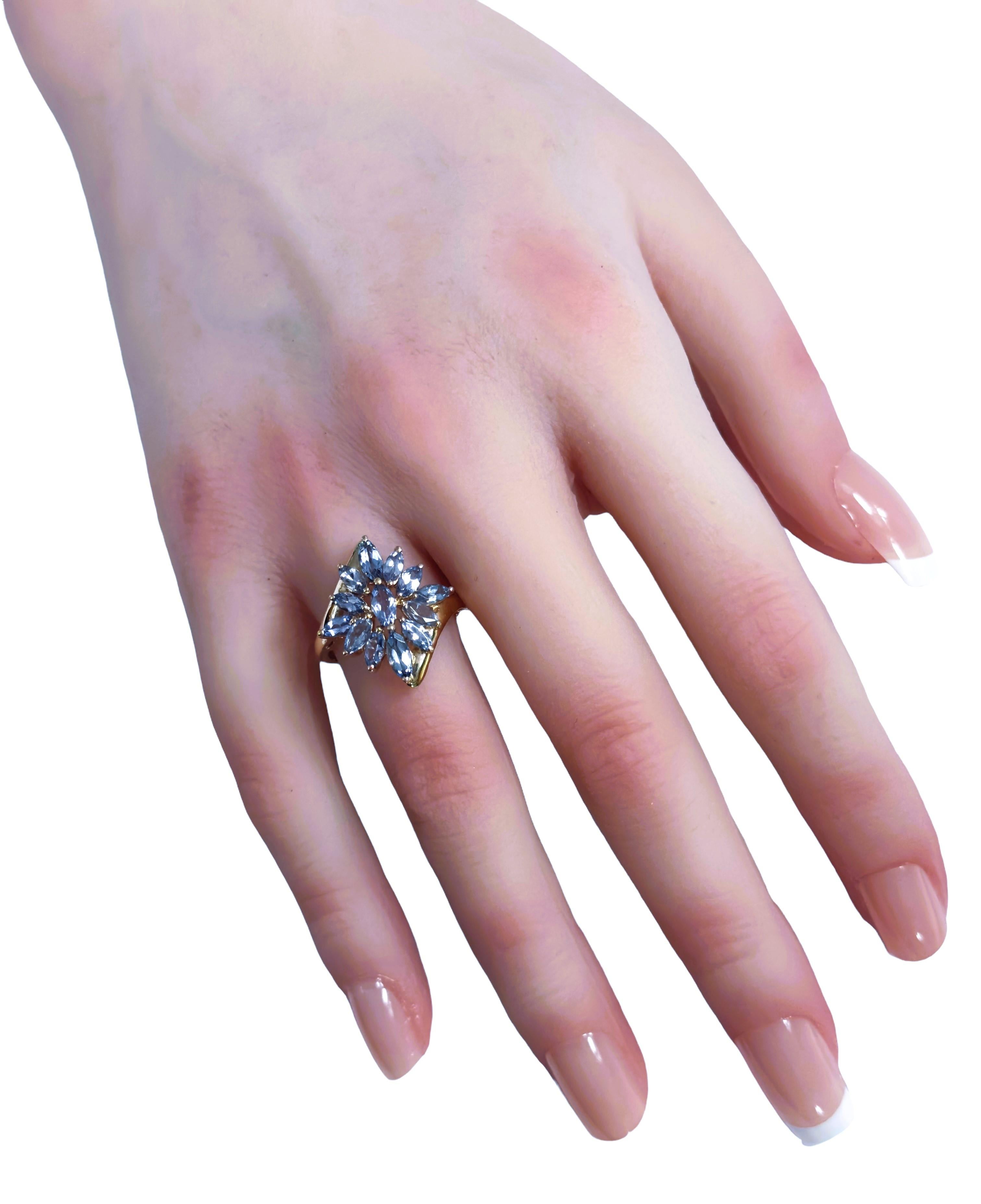14k Yellow Gold Marquise Tanzanite Statement Ring Size 7 2
