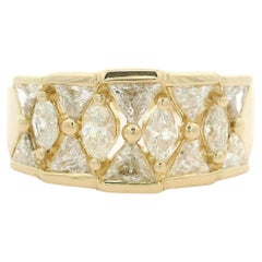 14k Yellow Gold Marquise & Trillion Cut Diamond Super Unique Wide Band Ring