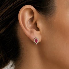 14k Yellow Gold Marquise Vivid Red Ruby w/ Diamond Halo Stud Earrings