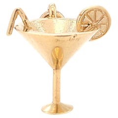 14K Yellow Gold Martini Glass Charm with Straw & Lemon Slice