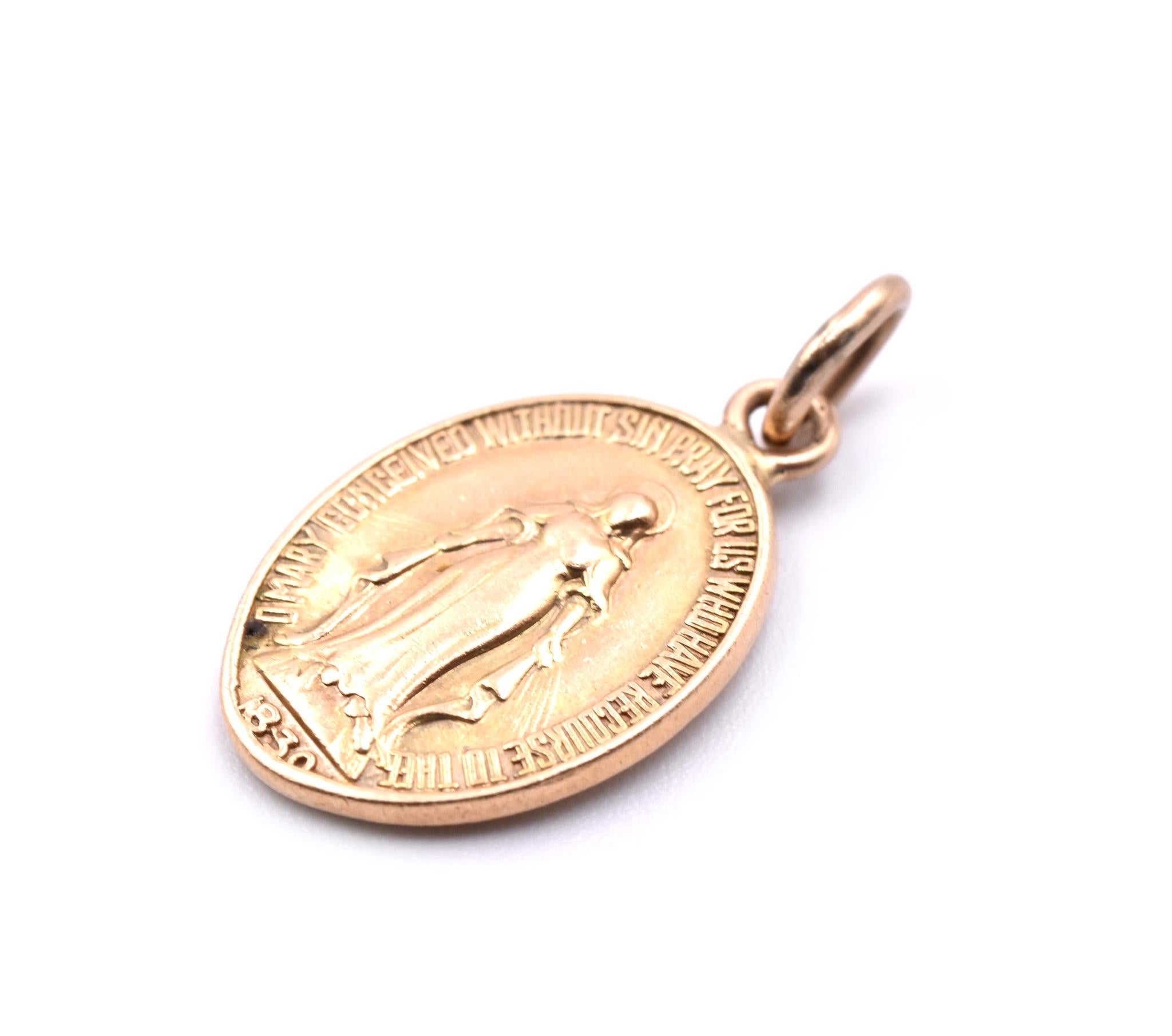 14 Karat Yellow Gold Mary Pendant In Excellent Condition In Scottsdale, AZ