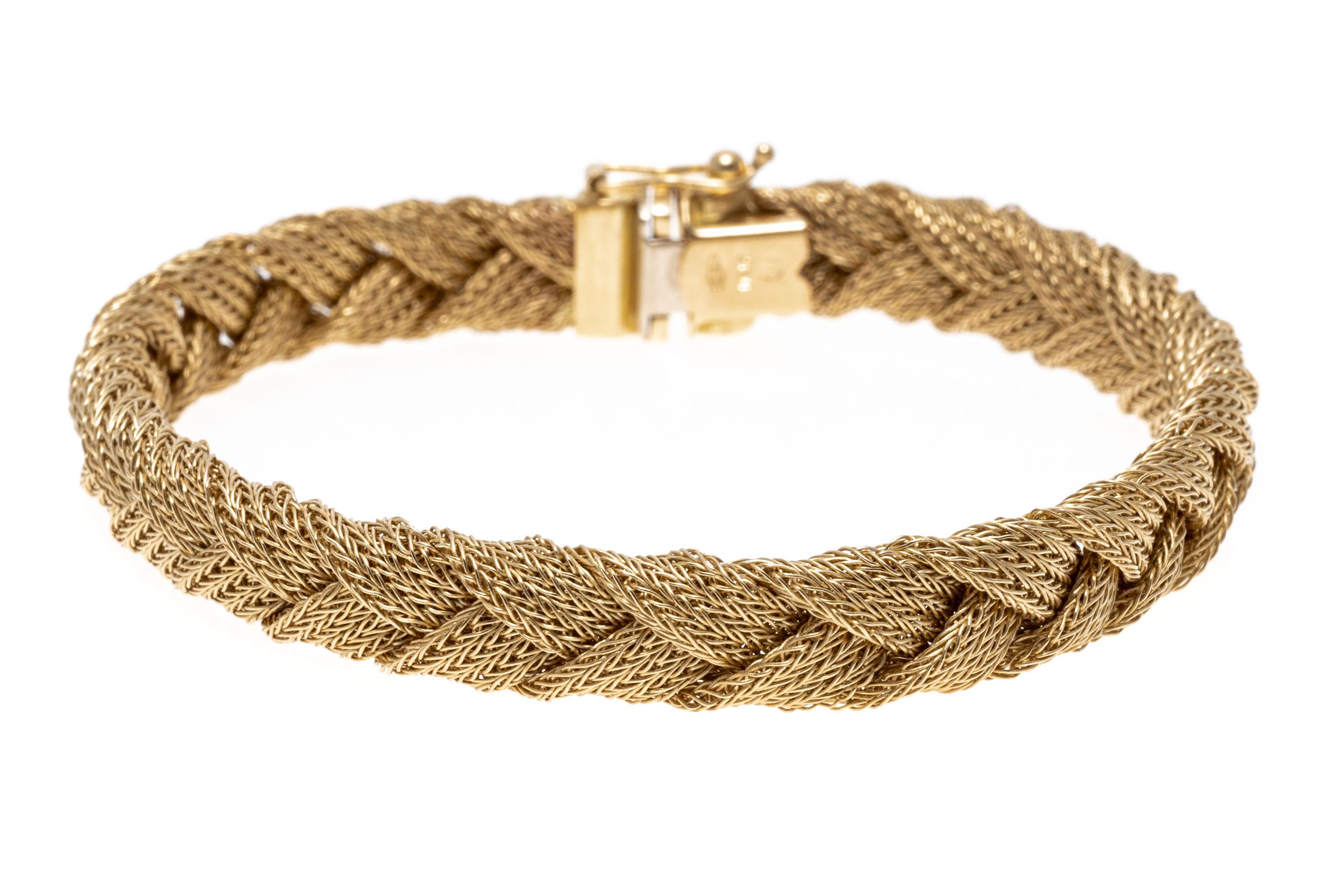 Retro 14k Yellow Gold Matte Finished Braided Woven Bracelet