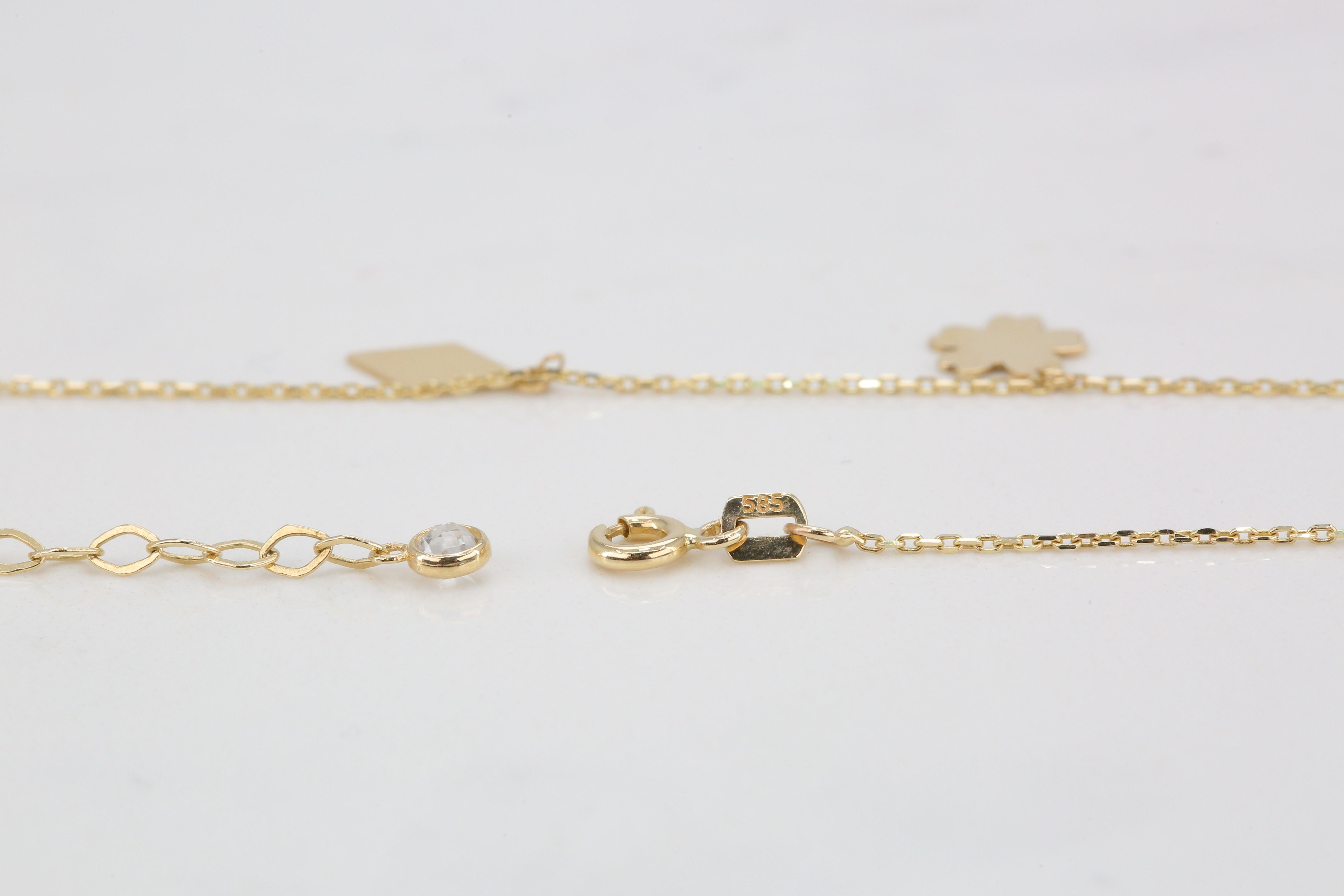 14K Yellow Gold Meaningful Charms Dainty Bracelet For Sale 5