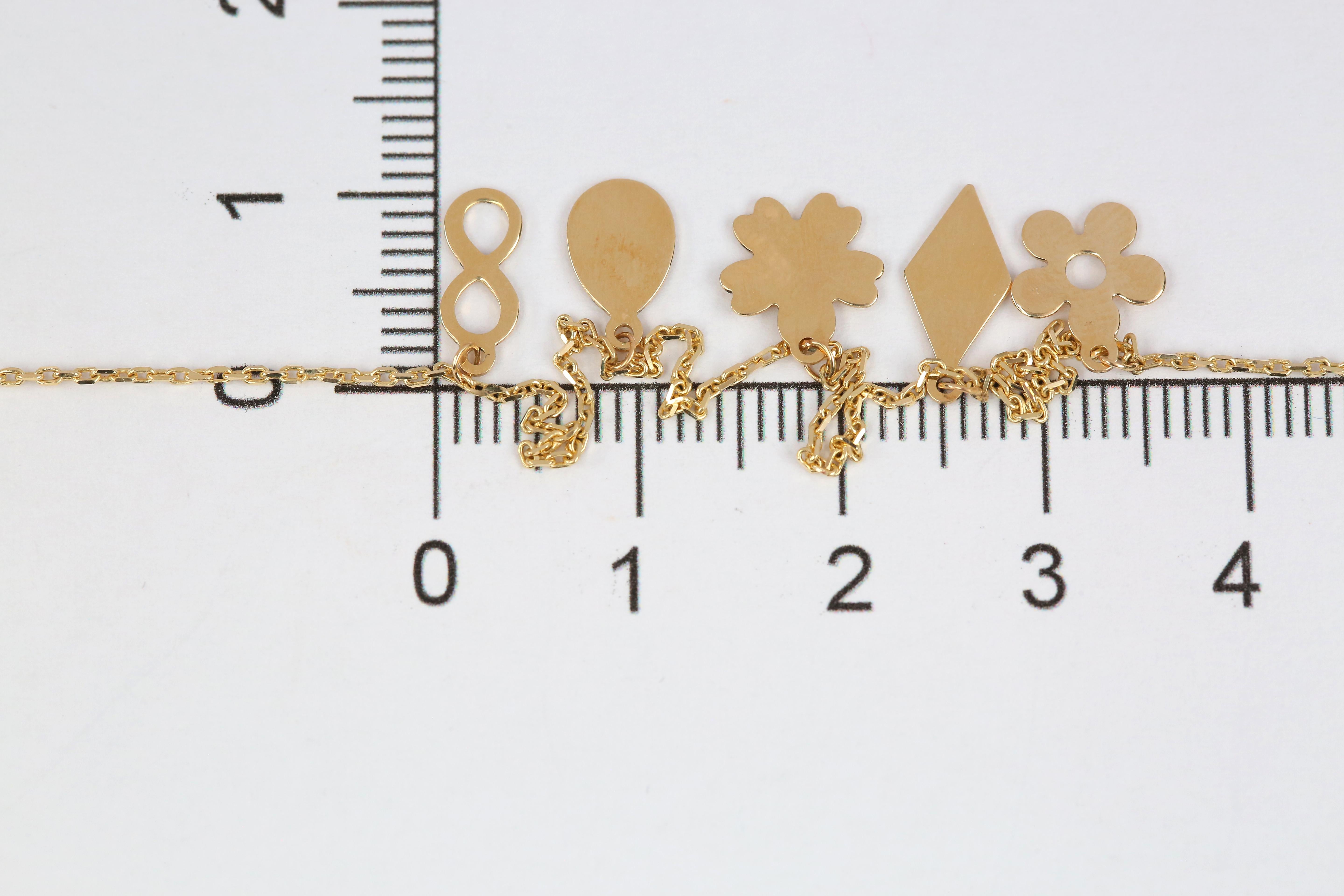 14K Yellow Gold Meaningful Charms Dainty Bracelet For Sale 6