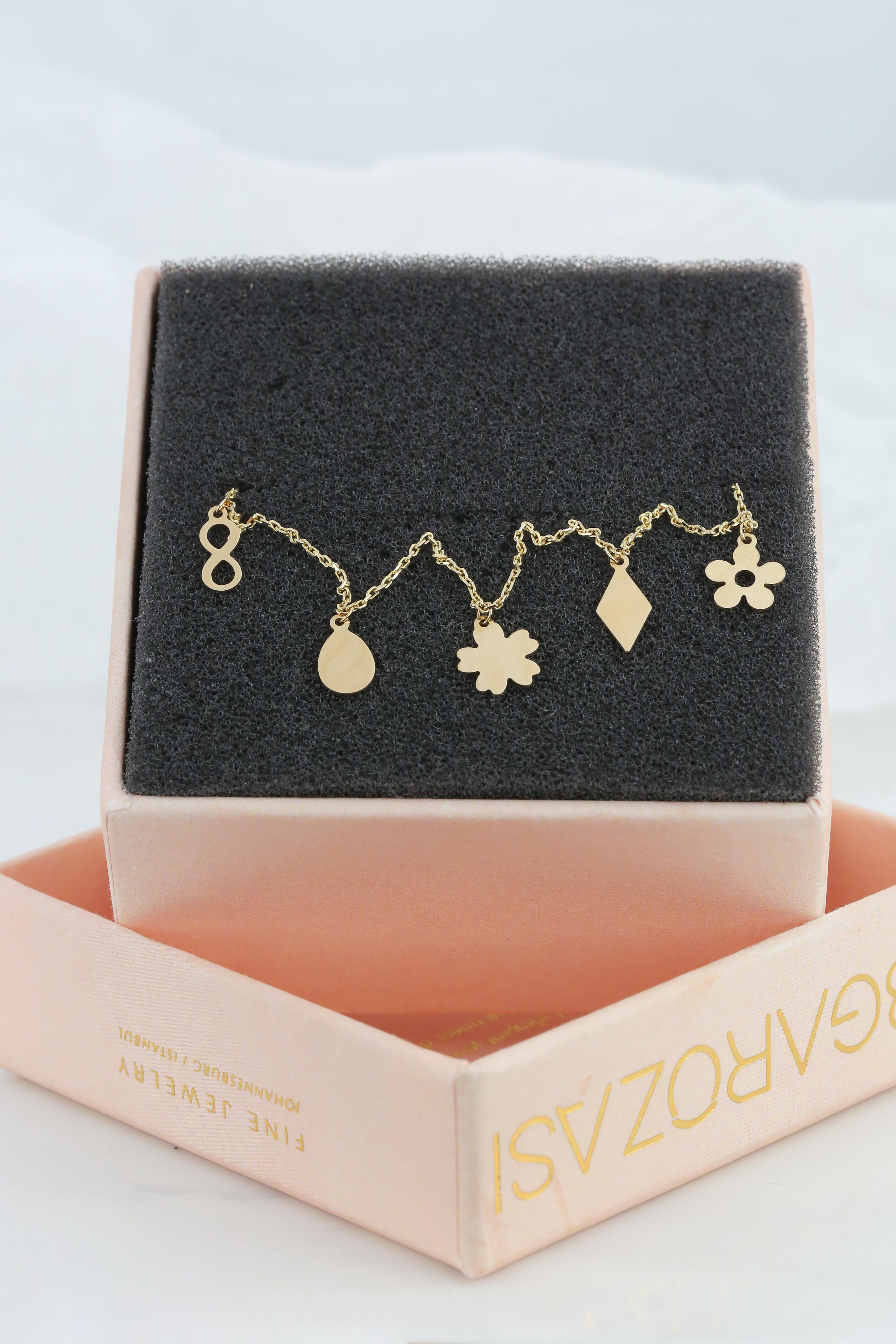 Women's 14K Yellow Gold Meaningful Charms Dainty Bracelet For Sale