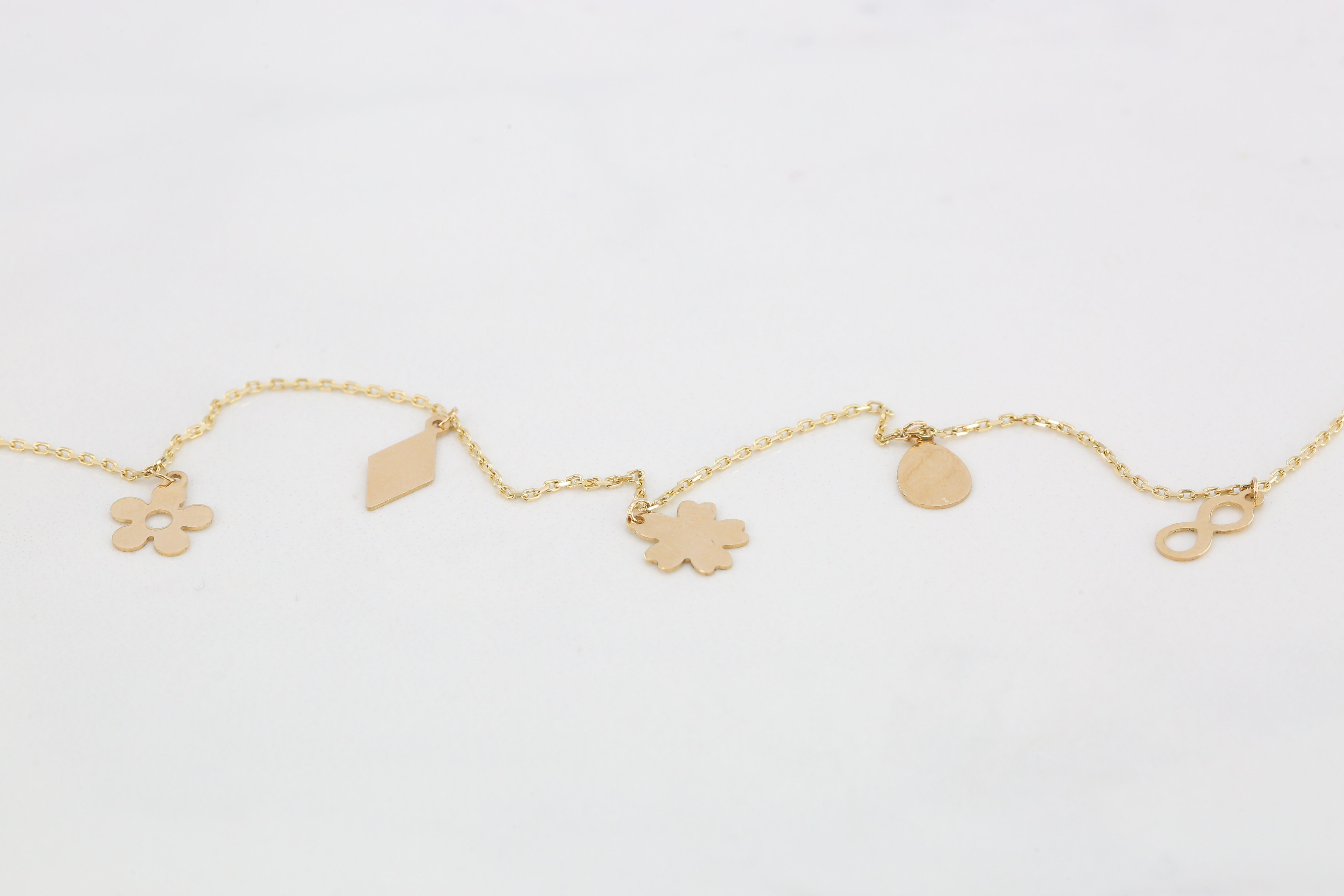 14K Yellow Gold Meaningful Charms Dainty Bracelet For Sale 3