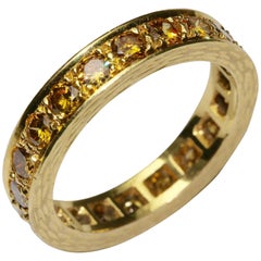 14k Yellow Gold Memory, memoire, Eternity Ring with 20 Champagne Diamonds, 2ct
