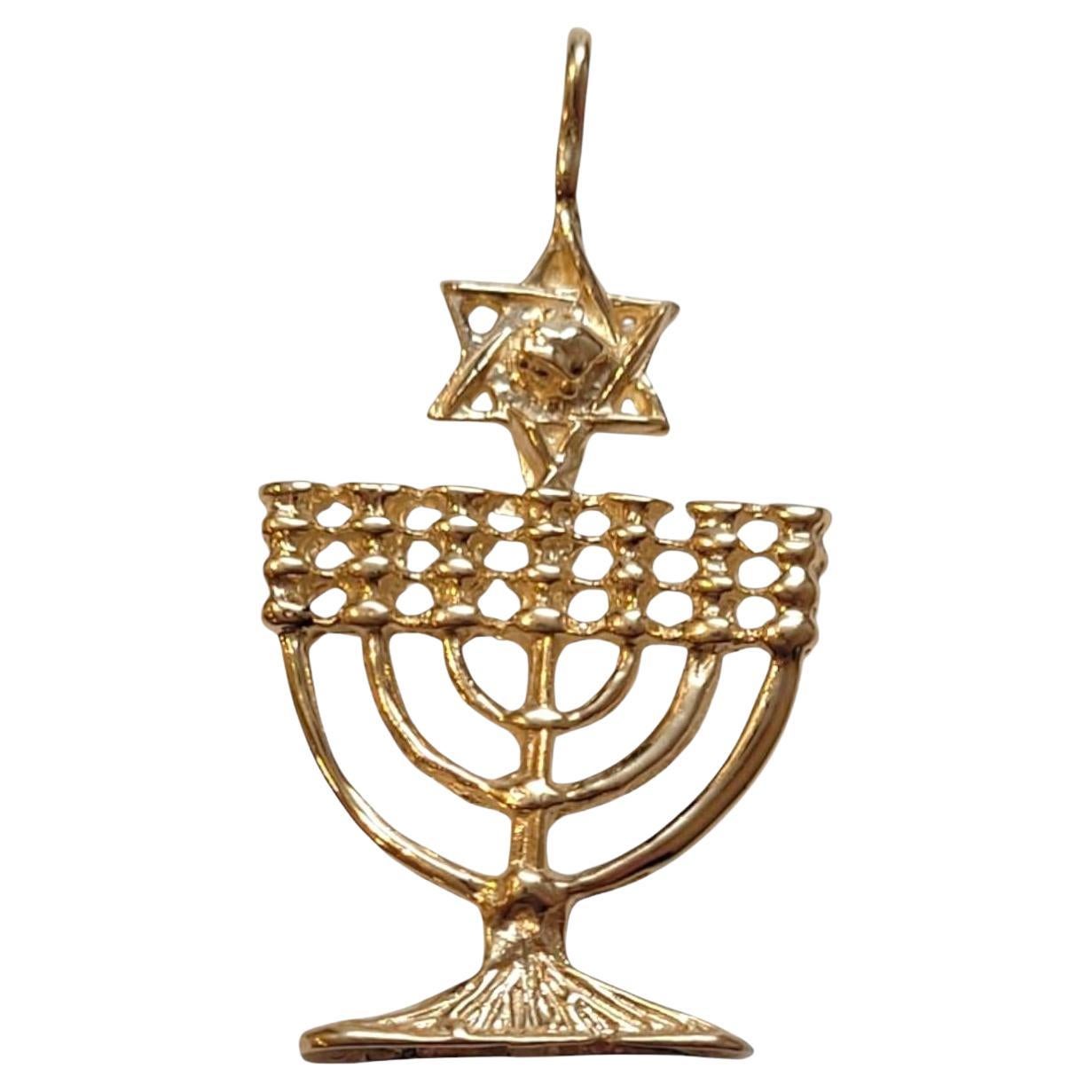 14K Yellow Gold Menorah Pendant #21055