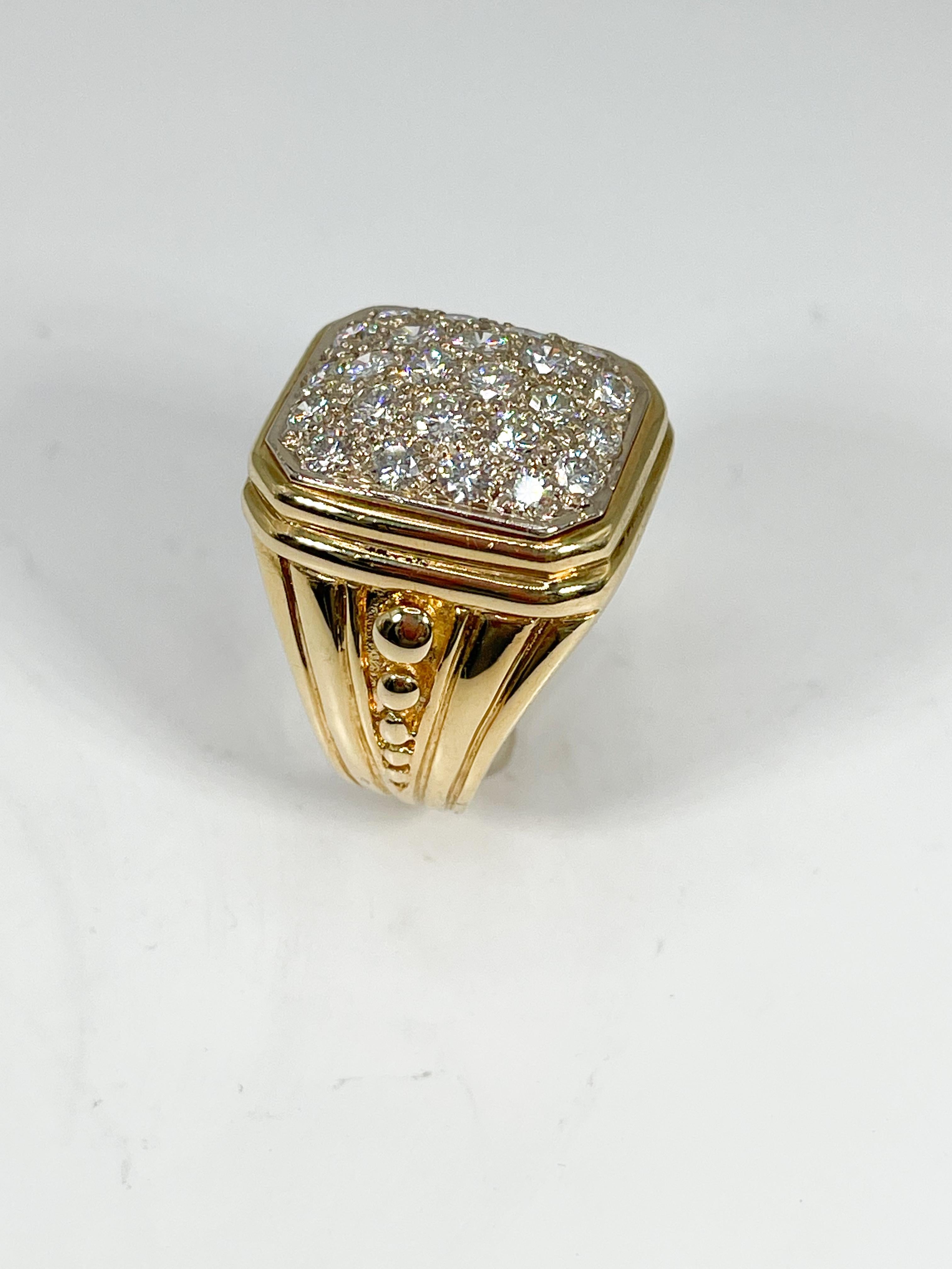 Round Cut 14K Yellow Gold Mens 1 CTW Diamond Fashion Ring For Sale