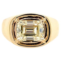 14k Yellow Gold Mens 3.03 Carat Emerald Cut Diamond Ring