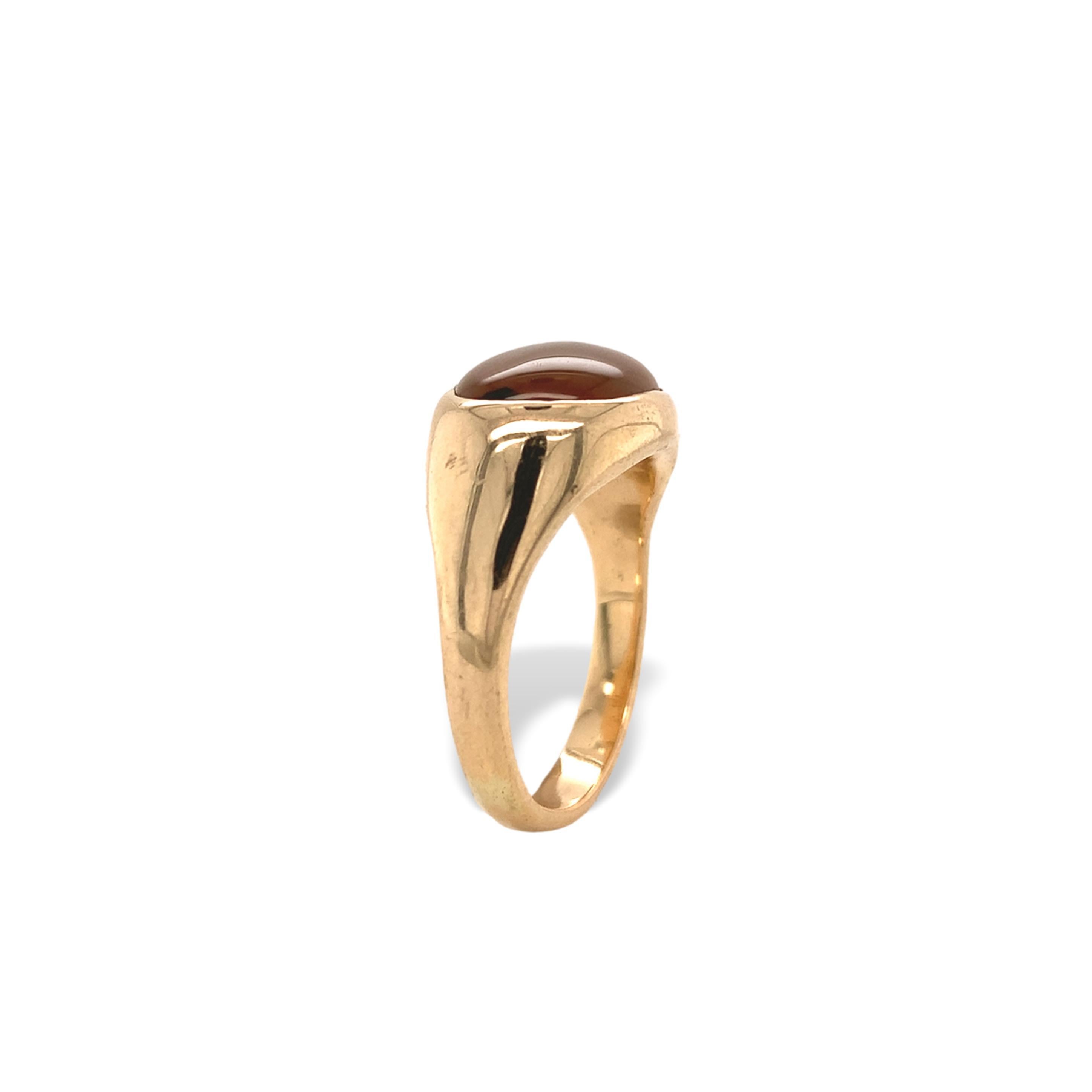 Taglio ovale 14K Yellow gold Men's Agate Ring size 6.75 in vendita