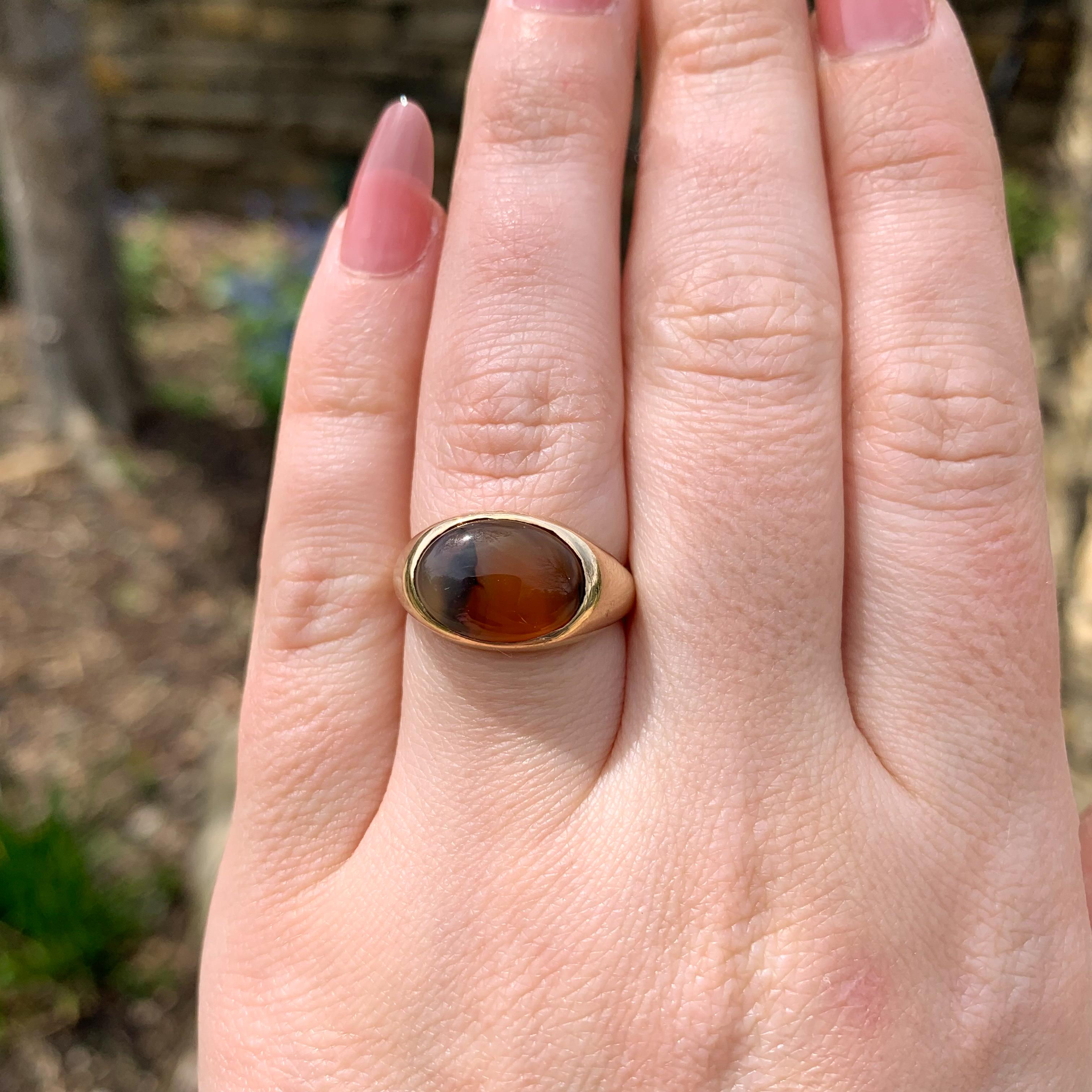 14K Yellow gold Men's Agate Ring size 6.75 in vendita 2