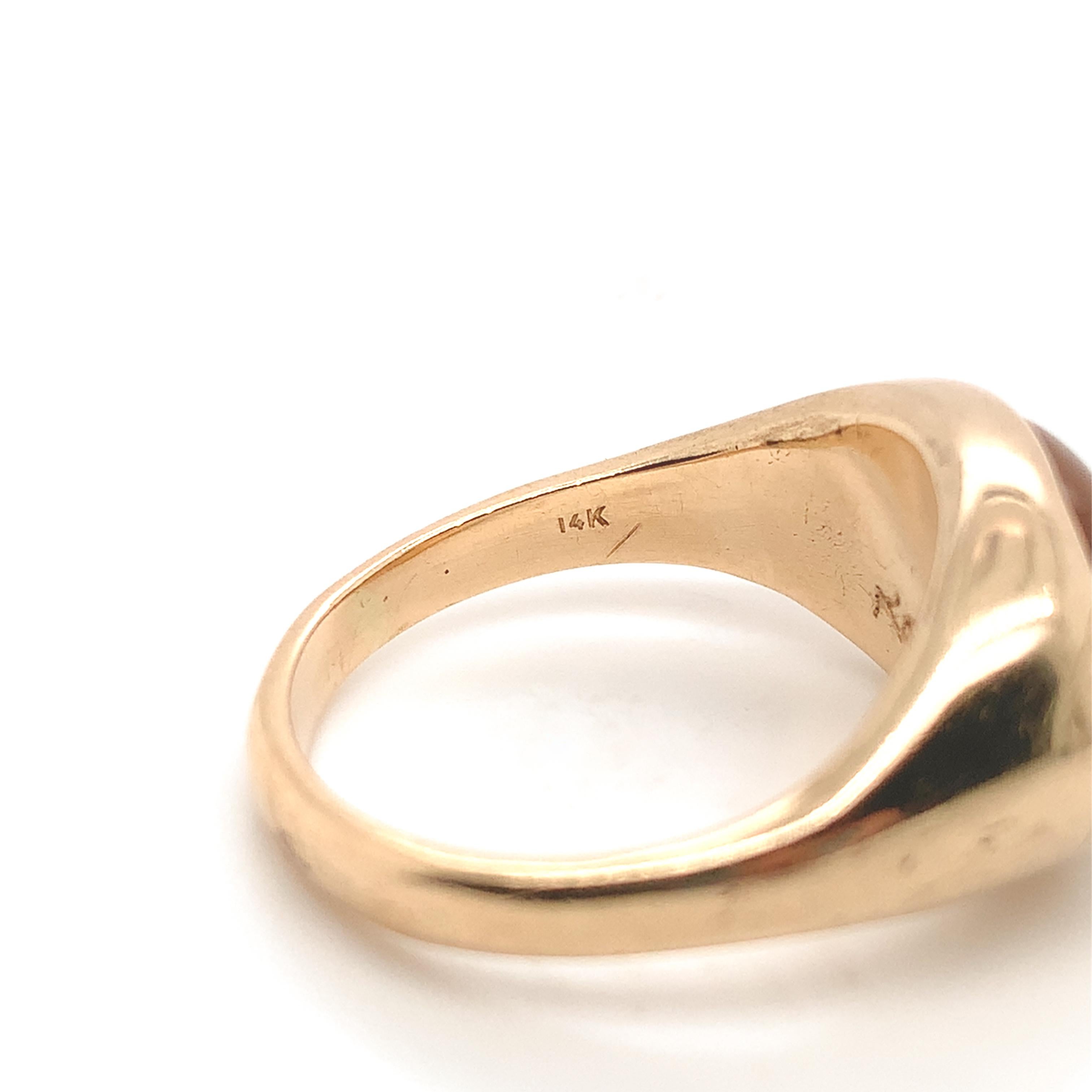 14K Yellow gold Men's Agate Ring size 6.75 in vendita 3