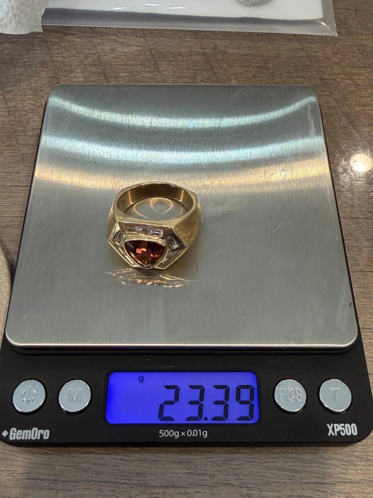 Bague homme en or jaune 14K personnalisée 23,39 grammes Topaze Whiskey et diamant Taille 12,5 en vente 6