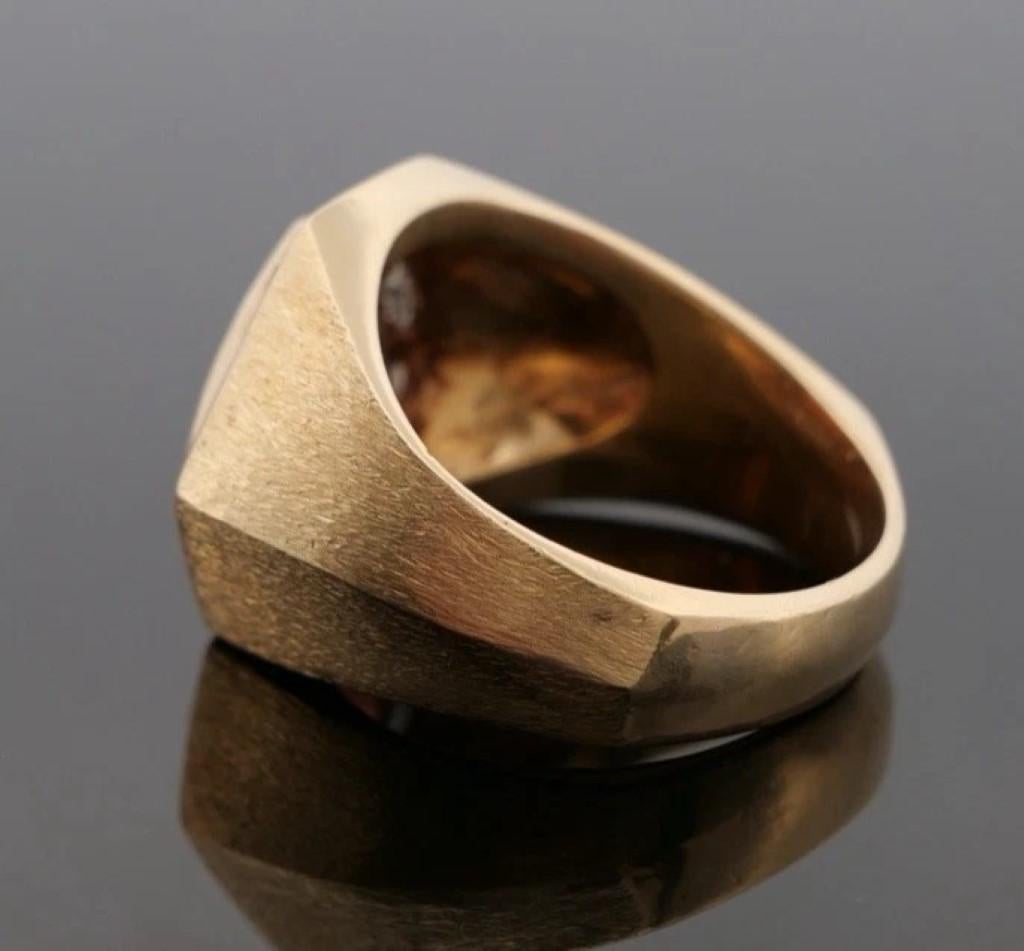 Bague homme en or jaune 14K personnalisée 23,39 grammes Topaze Whiskey et diamant Taille 12,5 Bon état - En vente à Carmel By The Sea, CA