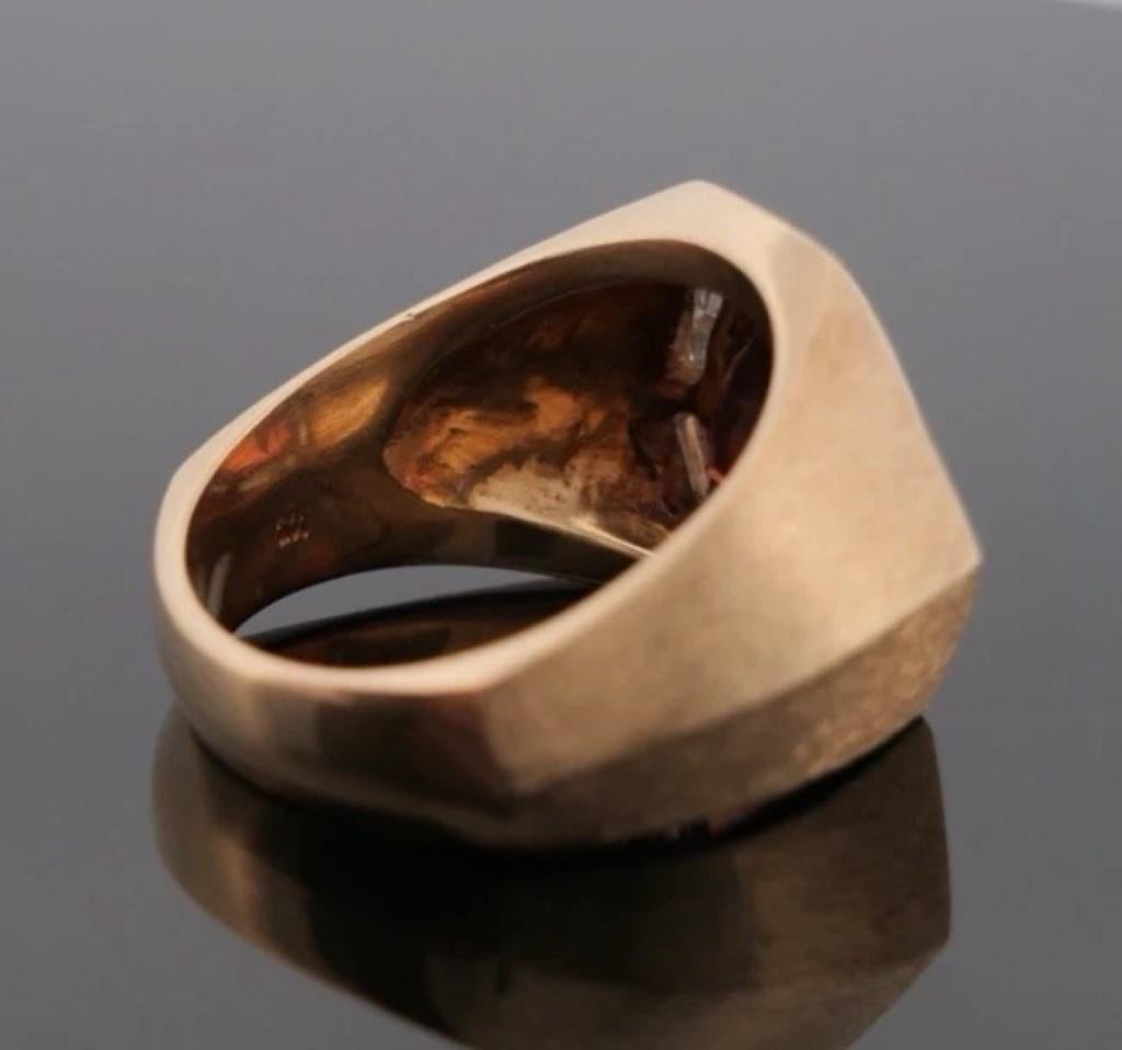 Bague homme en or jaune 14K personnalisée 23,39 grammes Topaze Whiskey et diamant Taille 12,5 en vente 1