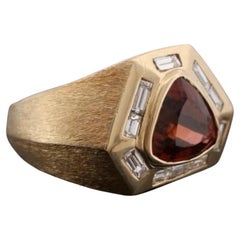 Bague homme en or jaune 14K personnalisée 23,39 grammes Topaze Whiskey et diamant Taille 12,5