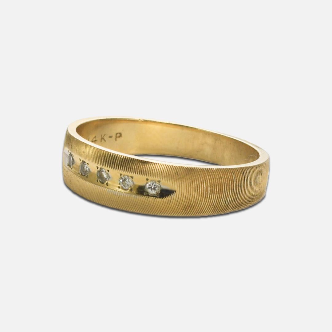 Women's or Men's 14K Yellow Gold Men's Diamond Band with Curved Brush Finish 0.10ct