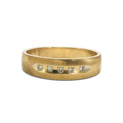 14K Yellow Gold Men's Diamond Band with Curved Brush Finish 0.10ct
