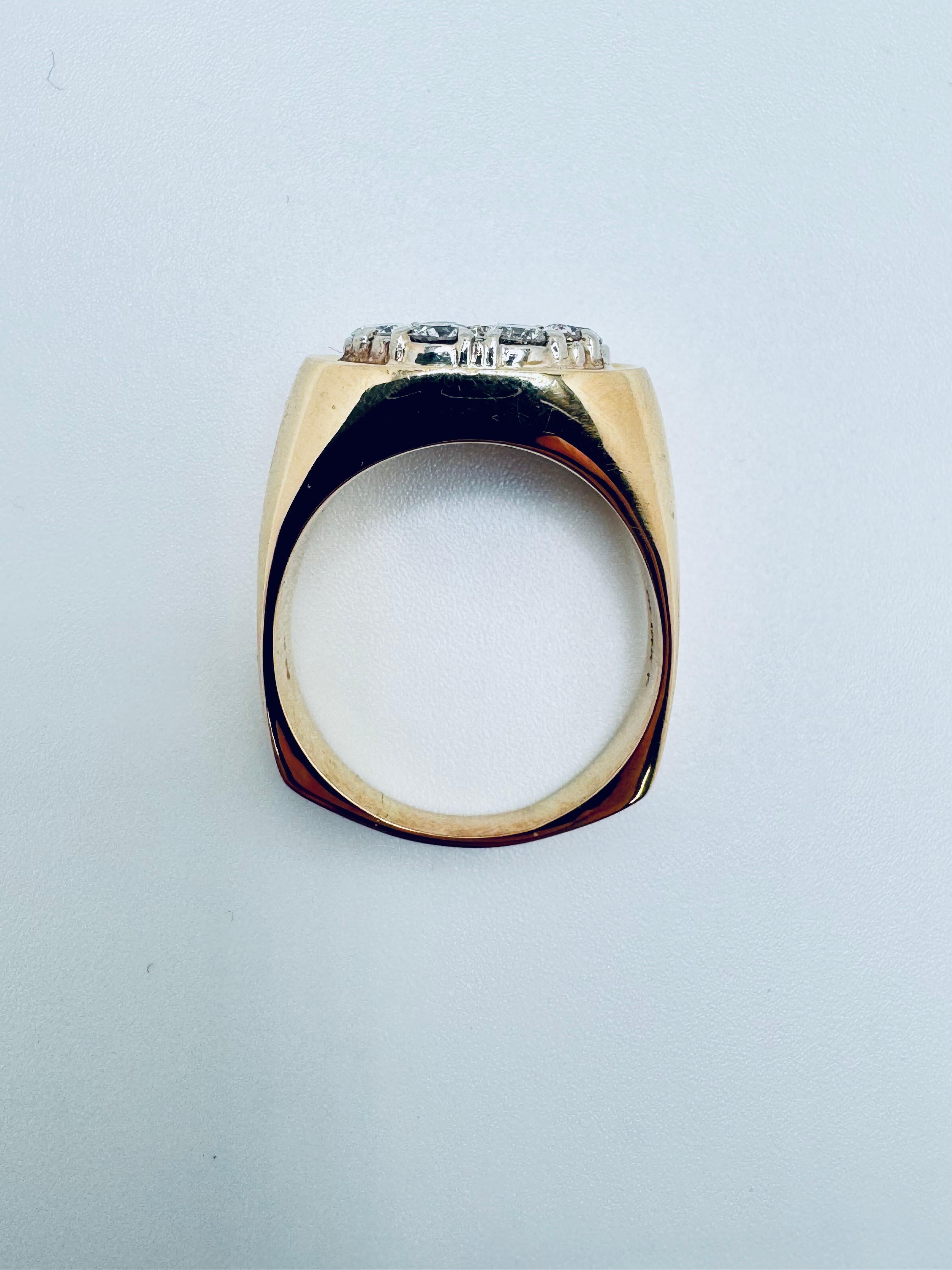 14K Yellow Gold Men’s Diamond Cluster Signet en venta 1