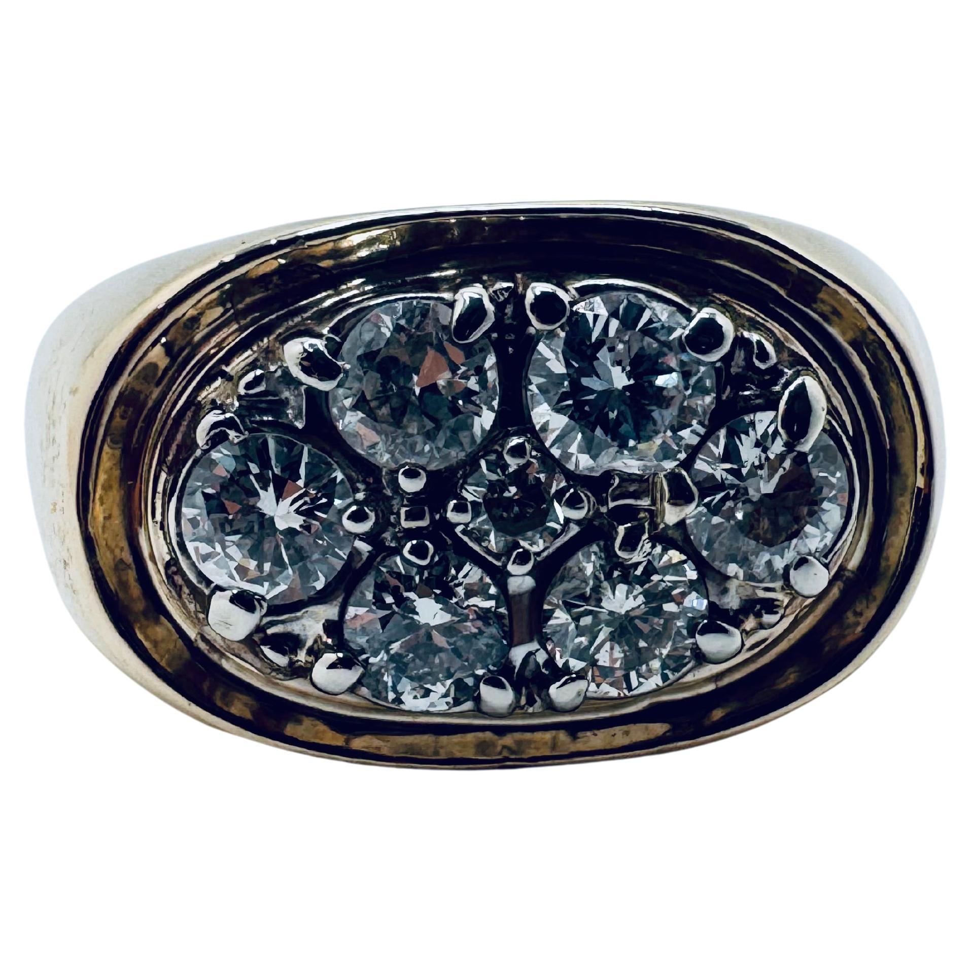 14K Yellow Gold Men’s Diamond Cluster Signet