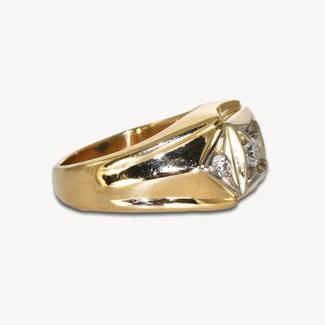 Round Cut 14K Yellow Gold Men's Diamond Ring 0.45ct For Sale
