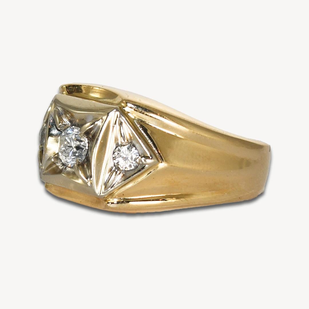14K Yellow Gold Men's Diamond Ring 0.45ct For Sale 2