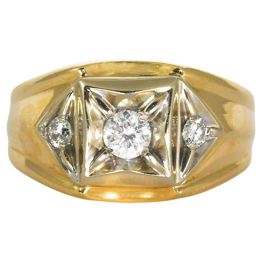 14K Yellow Gold Men's Diamond Ring 0.45ct For Sale