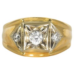 Retro 14K Yellow Gold Men's Diamond Ring 0.45ct