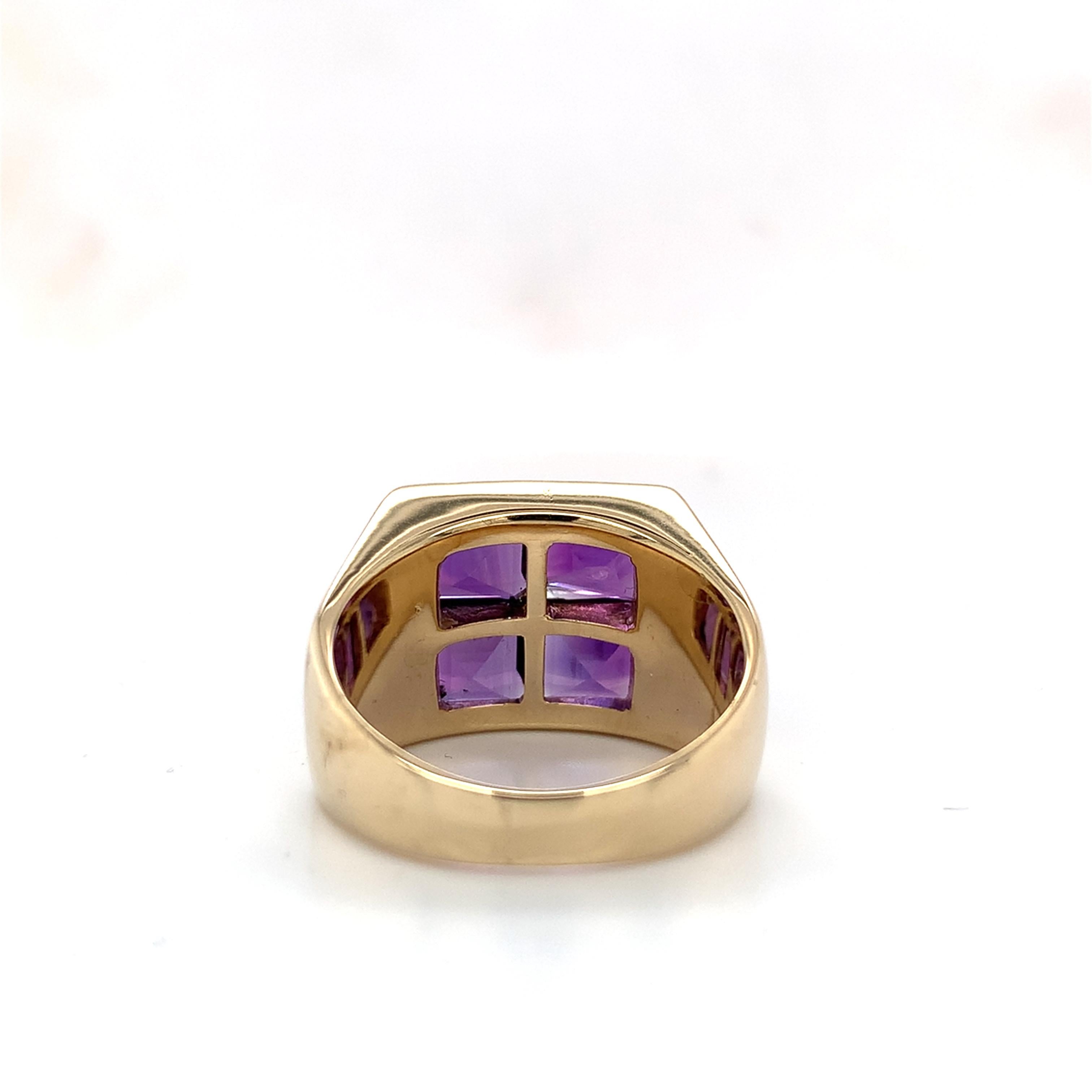 14K Gelbgold Herrenring Modern Amethyst (Carréeschliff) im Angebot