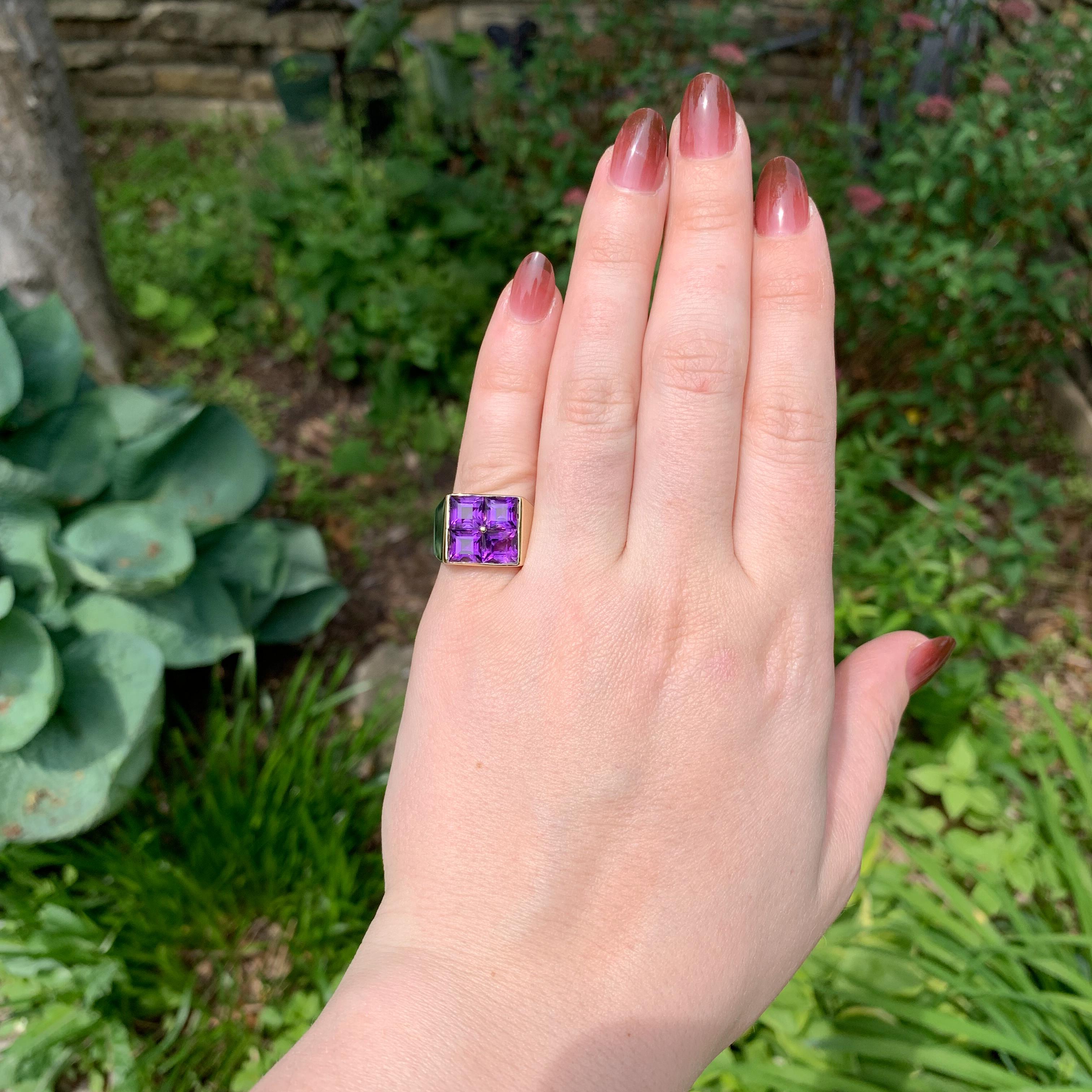 14K Gelbgold Herrenring Modern Amethyst im Angebot 1