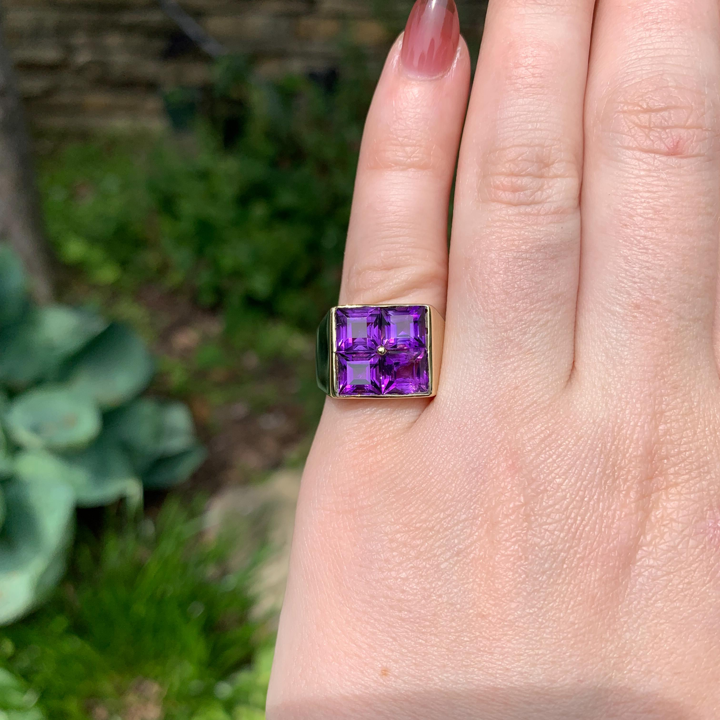 14K Gelbgold Herrenring Modern Amethyst im Angebot 2