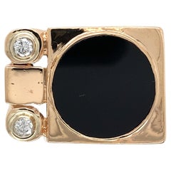 Bague moderne en or jaune 14K pour homme avec onyx noir et diamant